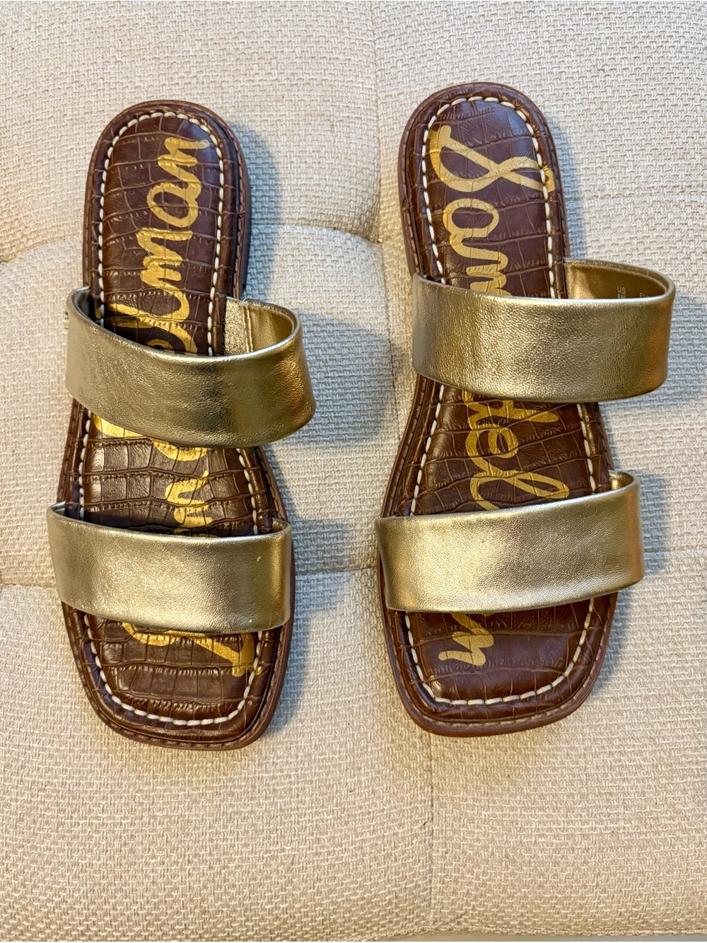 Sam Edelman Haydee Metallic Gold Double Band Slide Sandals